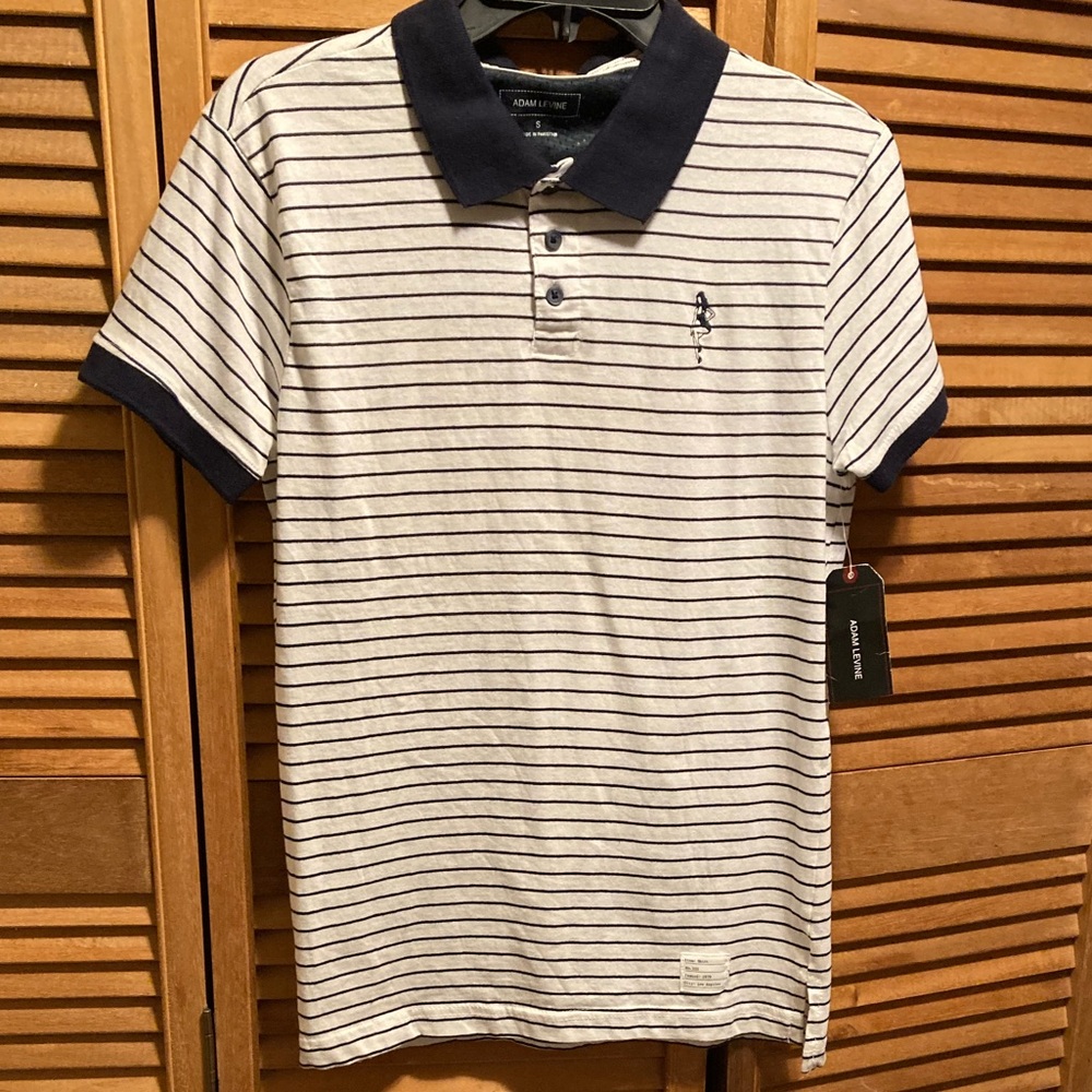 Adam Levine Navy Blue & White Striped Polo Shirt
